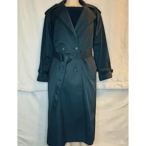Worthington VTG Women's Size 10 Classic Lined Trench Coat Belted Long Dark Green